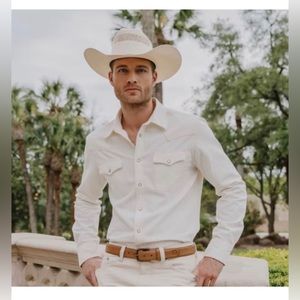 Tecovas Mens Denim Pearl Snap Long Sleeve Shirt in Natural (Size XL)